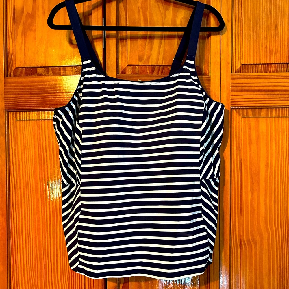 Lands’ End plus size 20W Tankini Top. Deep sea navy & white striped